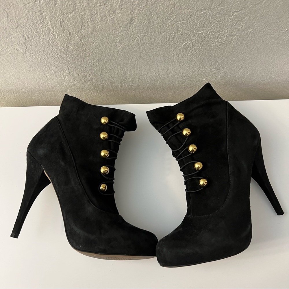Steve Madden Military Style Platform Bootie - Black Suede, Sz 6.5